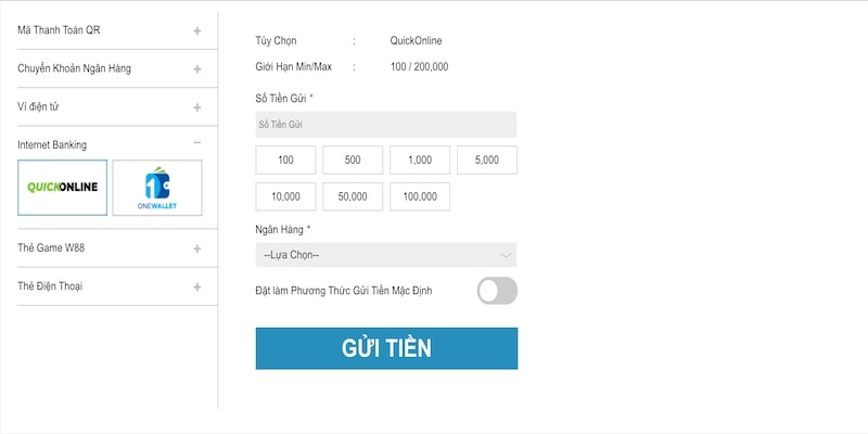 Nạp tiền WW88 nhanh qua internet banking